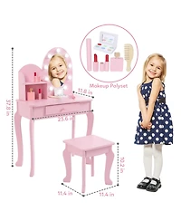 Gaomon Kids Wooden Vanity Set with Lighted Mirror and Stool