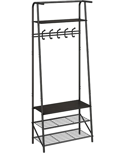 Gaomon Hall Tree Coat Rack with Shoe Storage Bench, 5 Hooks, Metal Frame & Wood Look Design, 60cm Wide Entryway Organizer