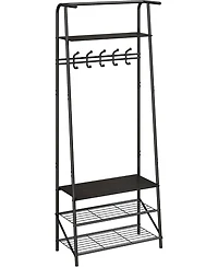 Gaomon Hall Tree Coat Rack with Shoe Storage Bench, 5 Hooks, Metal Frame & Wood Look Design, 60cm Wide Entryway Organizer