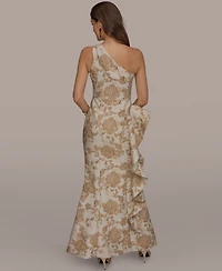 Donna Karan New York Petite Floral One-Shoulder Gown