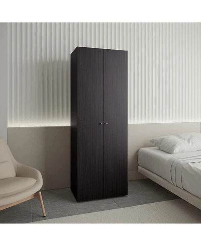 flynama Home 2 Doors Closet System Armoire Hanging Rod Storage Shelf, Modern Bedroom Organization Storage