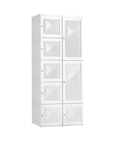 flynama Portable Wardrobe Closet Folding Bedroom Armoire Clothes Storage Organizer with Cube Compartments Hanging Rod Magnet Doors