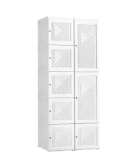 flynama Portable Wardrobe Closet Folding Bedroom Armoire Clothes Storage Organizer with Cube Compartments Hanging Rod Magnet Doors