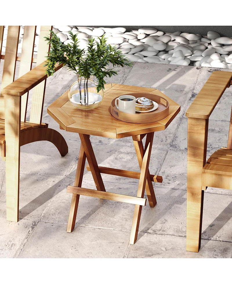 sumyeg Teak Wood Octagon Coffee Table with X-Shaped Legs and Slatted Top