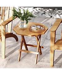 sumyeg Teak Wood Octagon Coffee Table with X-Shaped Legs and Slatted Top