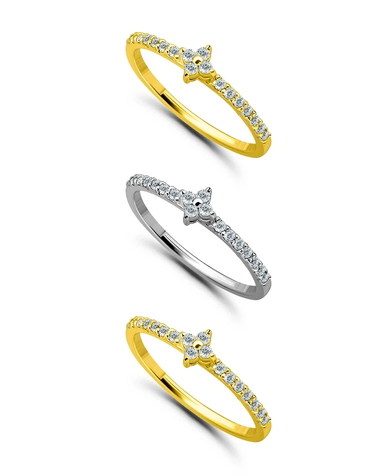 Macy's 7/8 cttw 3pc Set- Pave Cubic Zirconia Diamond Shape Design on Pave/Polish Combo 4mm Band Ring