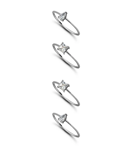 Macy's 1 5/8cttw 4Pc Set- 2- 4mm Square Cut Cubic Zirconia Stones + 5x3mm Pear on Polish 4 Row 1mm Band Ring