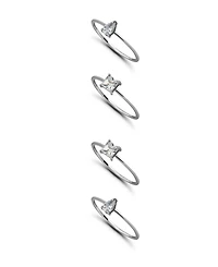 Macy's 1 5/8cttw 4Pc Set- 2- 4mm Square Cut Cubic Zirconia Stones + 5x3mm Pear on Polish 4 Row 1mm Band Ring