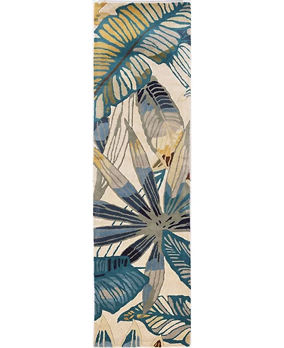 Kas Sparta Nassau 3154 Ivory/Teal 2'6" x 10' Runner Area Rug