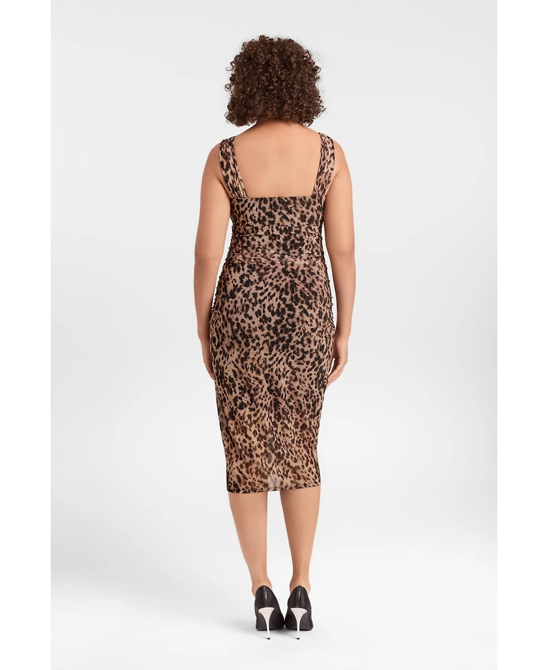 S3 Apparel Women's Draped Mesh Sculpting Midi Dress with Built-In Shapewear