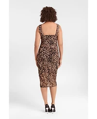 S3 Apparel Women's Draped Mesh Sculpting Midi Dress with Built-In Shapewear