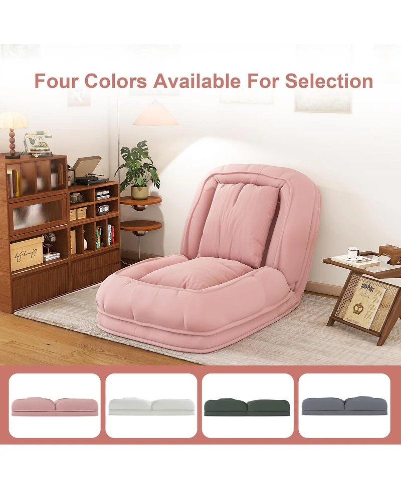Streamdale Pink Upholstered Foldable Lazy Sofa Bed with 2 Pillows