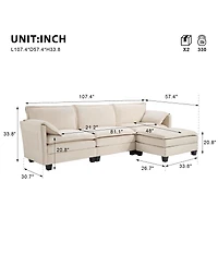 Streamdale Furniture Streamdale L-shaped sofa with storage, cotton-linen velvet, 3 seats, extends, living room