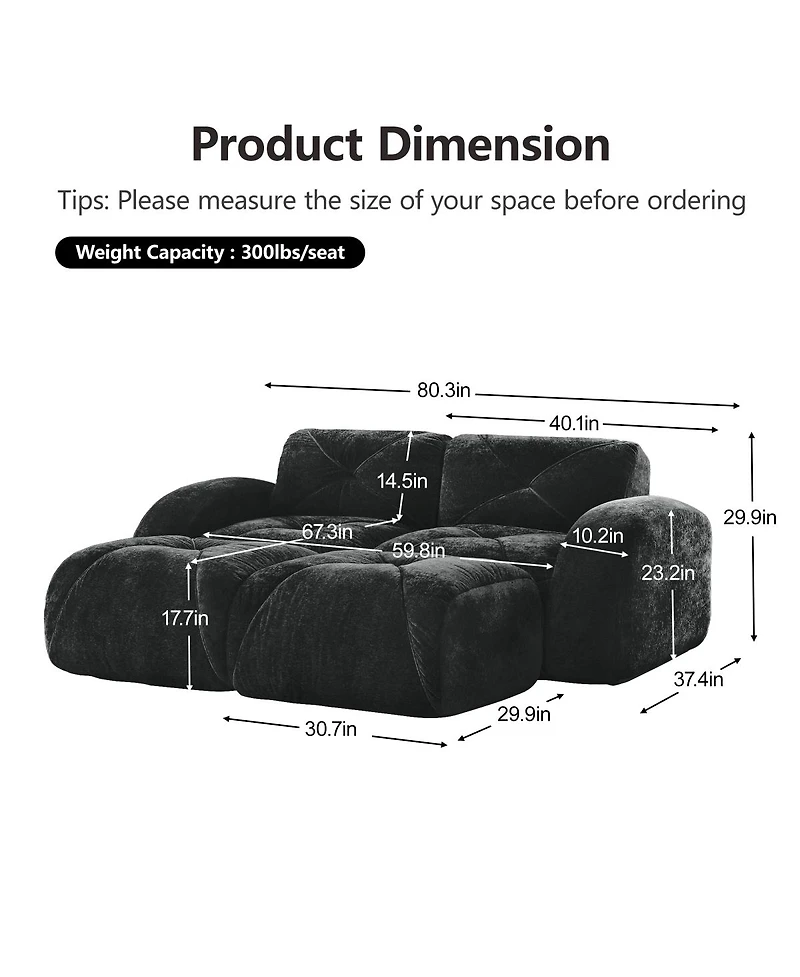 Streamdale Furniture U-shaped Boneless Sofa, Soft Velvet, Tufted, High Density Sponge, No Assembly