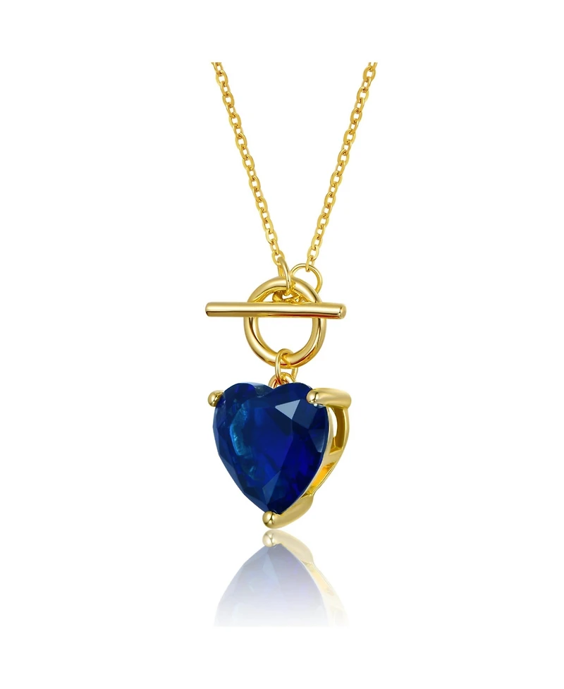 Sterling Silver 14K Gold Plated Necklace with Colored Cubic Zirconia Heart