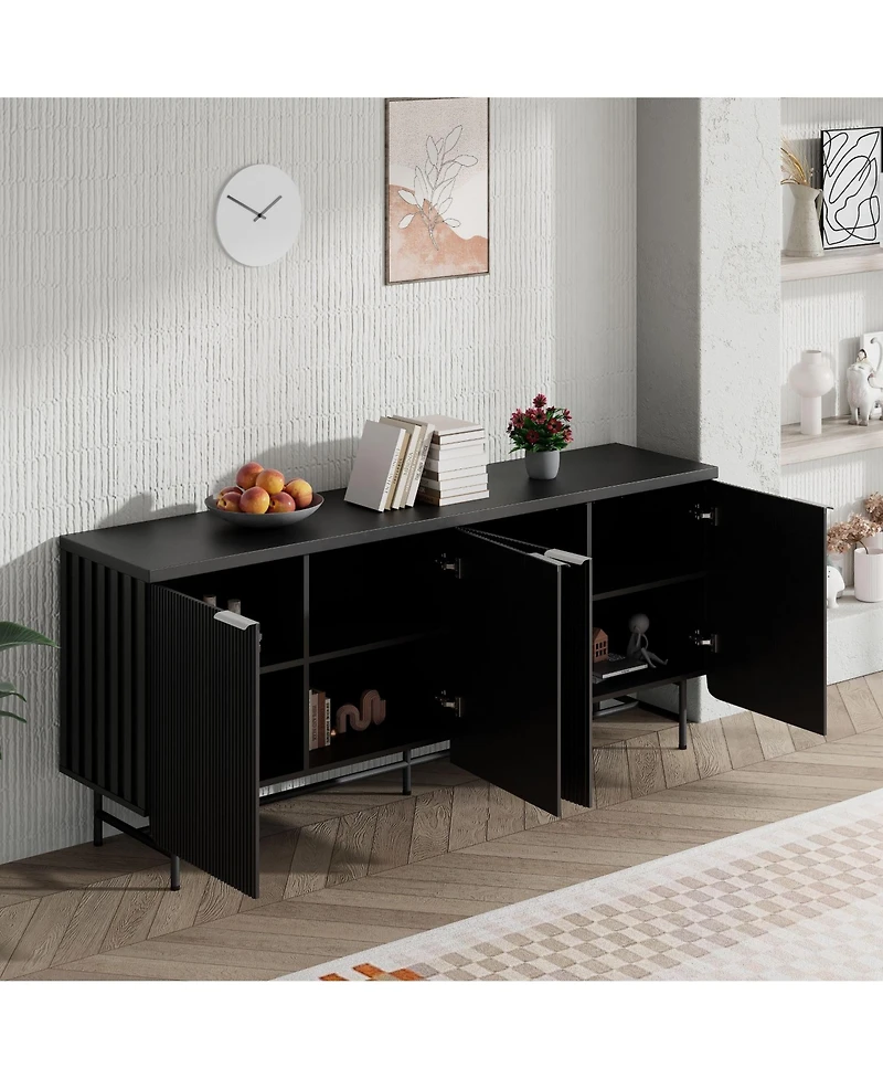 logicfox 68 inch Modern Scandinavian Alcove Door Kitchen Storage Sideboard Buffet Cabinet Console
