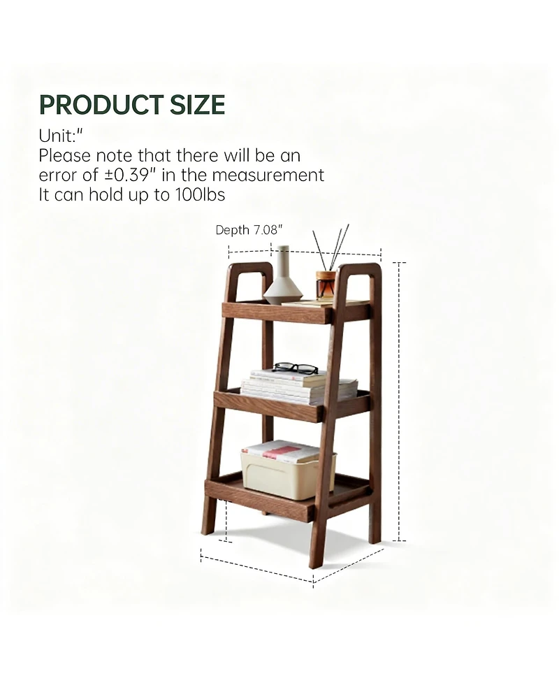 Yigii Solid Oak 3 Tier Ladder Shelf Small Bookshelf Stable Frame Living Room Bedroom