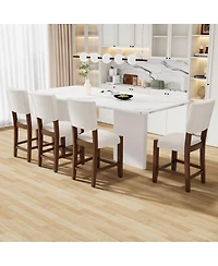 Streamdale Furniture Mid Century Modern 2pk Linen Upholstered Bar Stools with Solid Wood Legs