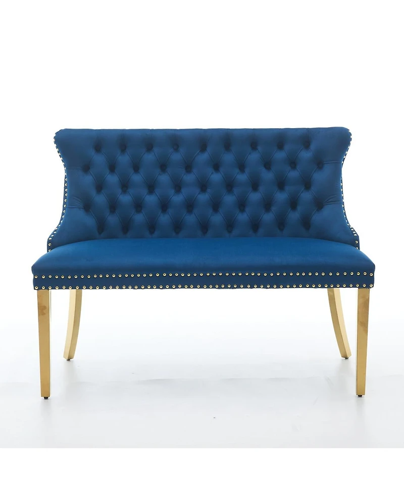 Streamdale Furniture Velvet Double Dining Loveseat Bench, Tufted 2-Seat Bench w/Wing