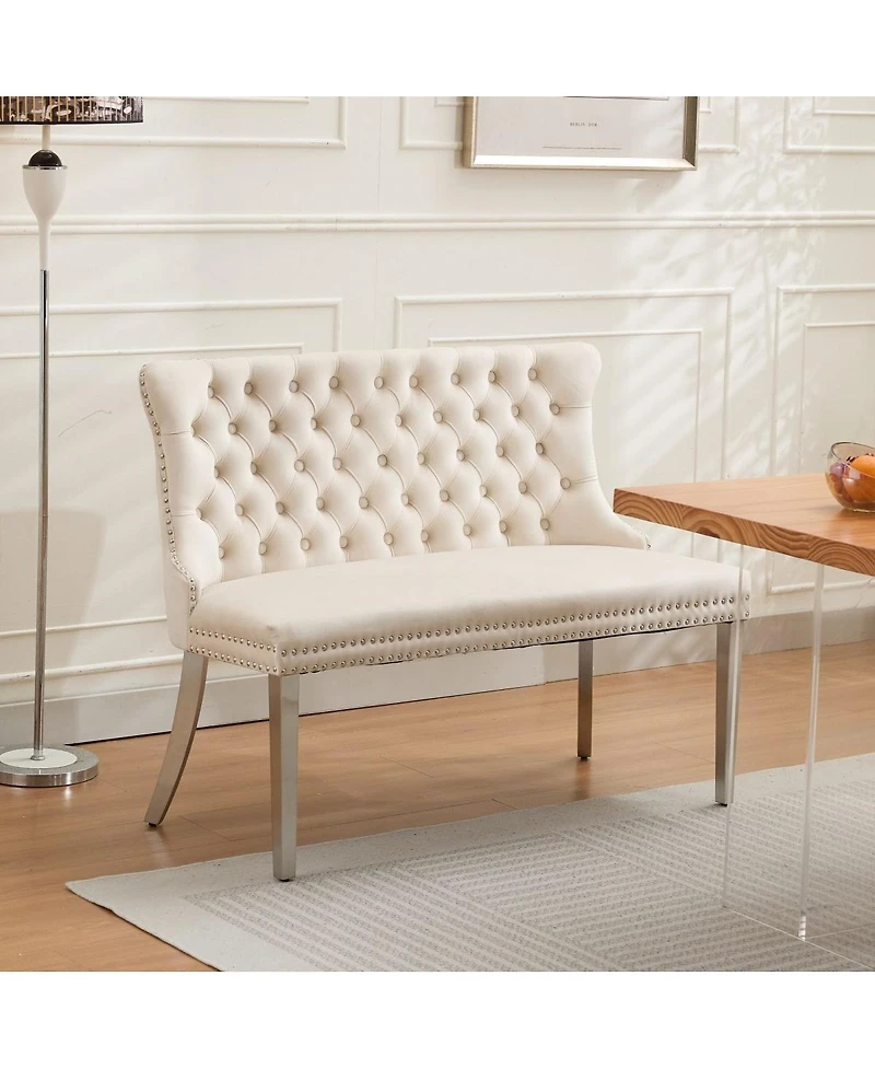 Streamdale Furniture Streamdale Velvet Double Dining Loveseat Bench, 2-Seat Tufted Bench w/Handmade Buttons