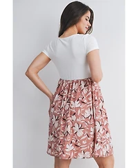Hello Miz Maternity Floral Scoop Neck Short Sleeve Dress with Pockets