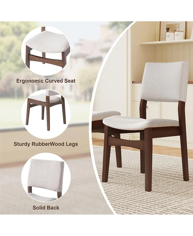 Streamdale Furniture Upholstered Stackable Dining Chairs Set of 2 - Linen Fabric, Solid Wood Frame