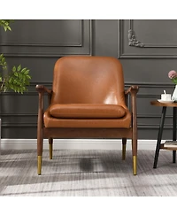 Streamdale Furniture Mid-Century Faux Leather Accent Chair with Cushioned Seat and Solid Wood Frame