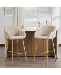 Streamdale Furniture Modern Linen Bar Stools Set of 2 with Back & Armrest