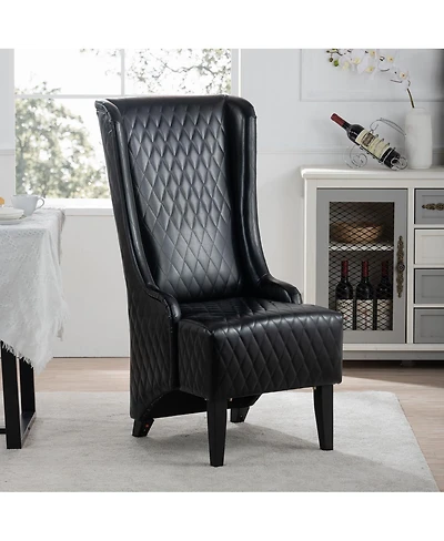 Streamdale Furniture Faux Leather High-Back Accent Chair with Wooden Legs
