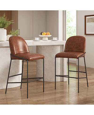 Streamdale Furniture Matte Bronze Faux Leather Bar Stool with Curved Backrest (Set of 2)