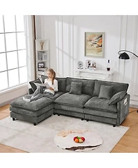 Streamdale Furniture 101.9" 3-seater cashmere sofa w/ movable footstool, modular design.