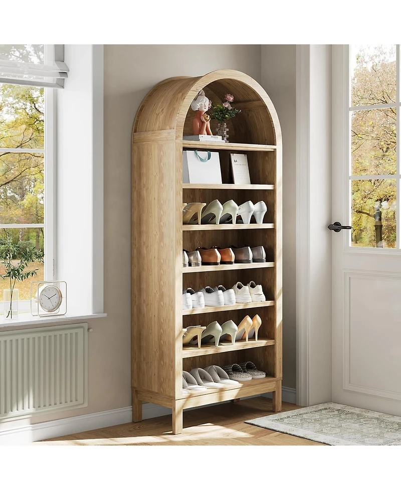 gaomon 71in Tall Book Shelf with Storage, 7 Tier Arched Bookcase with Adjustable Shelves
