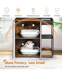 Aostirmotor Rustic Brown Cat Litter Box Enclosure for 2 Cats – Hidden Cat Furniture Cabinet