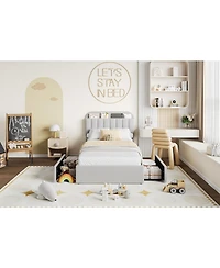 gaomon Bed Frame with Storage Headboard, Kids 2 Drawers, Boucle Upholstered Platform Bookcase