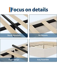 gaomon Bed Frame, Wood Platform with Fluted Design, Low Profile Minimalist Base Noise-Free, Easy Assembly