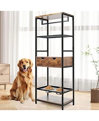 Aostirmotor 3-Height Adjustable Raised Dog Bowls – Feeding Station with Storage Shelves