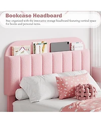 gaomon Bed Frame with Storage Headboard, Kids Bed Frame with 2 Drawers, Boucle Upholstered Platform Bed with Bookcase, No Box Spring Needed