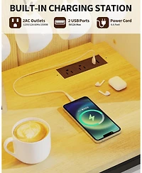 gaomon Farmhouse 55" Coffee Bar Cabinet with Sliding Barn Door & Power Outlet Led Light, Large Kitchen Hutch