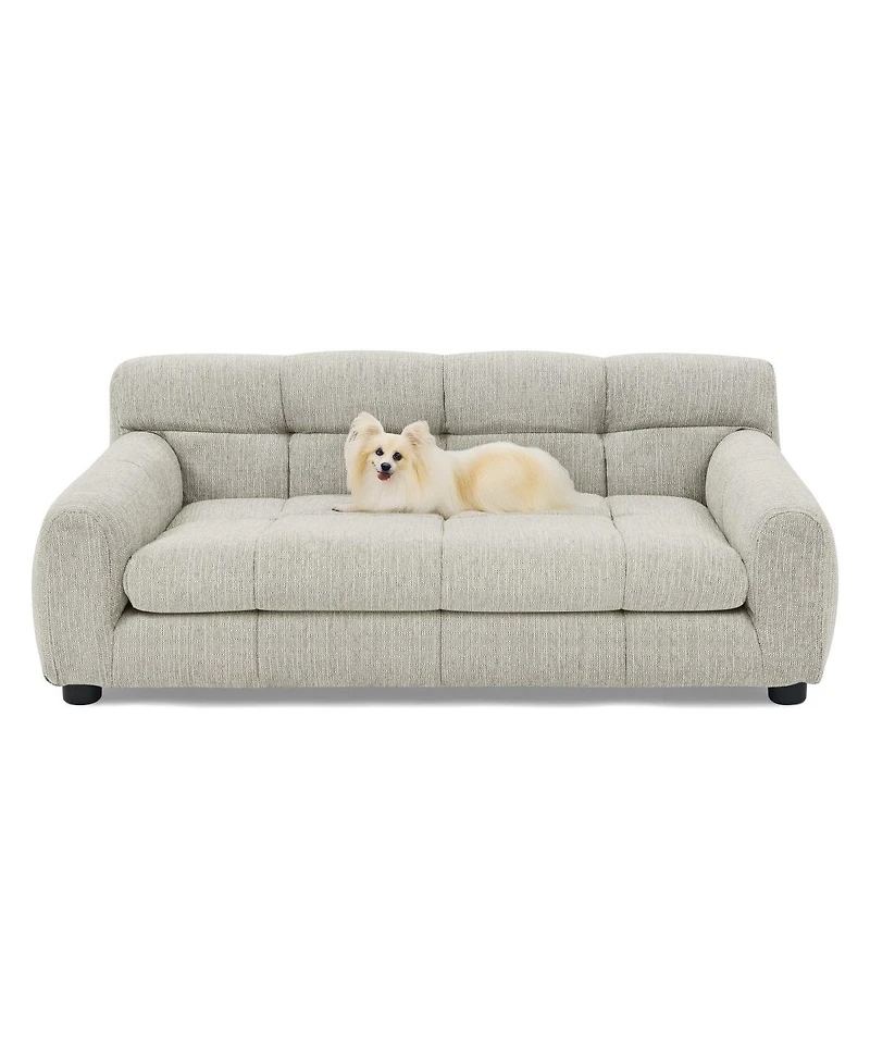 6thdruple 38 Inch Dog Sofa Bed, Blue Linen with Armrest and Backrest for Large Medium Breeds