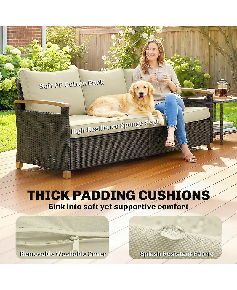 Outsunny 3 Seater Outdoor Couch Sofa with Cushioned Wide Seats