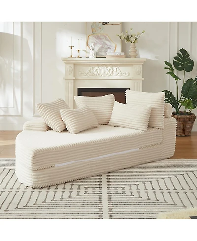 Streamdale Furniture Corduroy Semi-Circular 2-in-1 Sofa Bed with Neck Pillow & 5 Throw Pillows