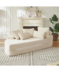 Streamdale Furniture Corduroy Semi-Circular 2-in-1 Sofa Bed with Neck Pillow & 5 Throw Pillows