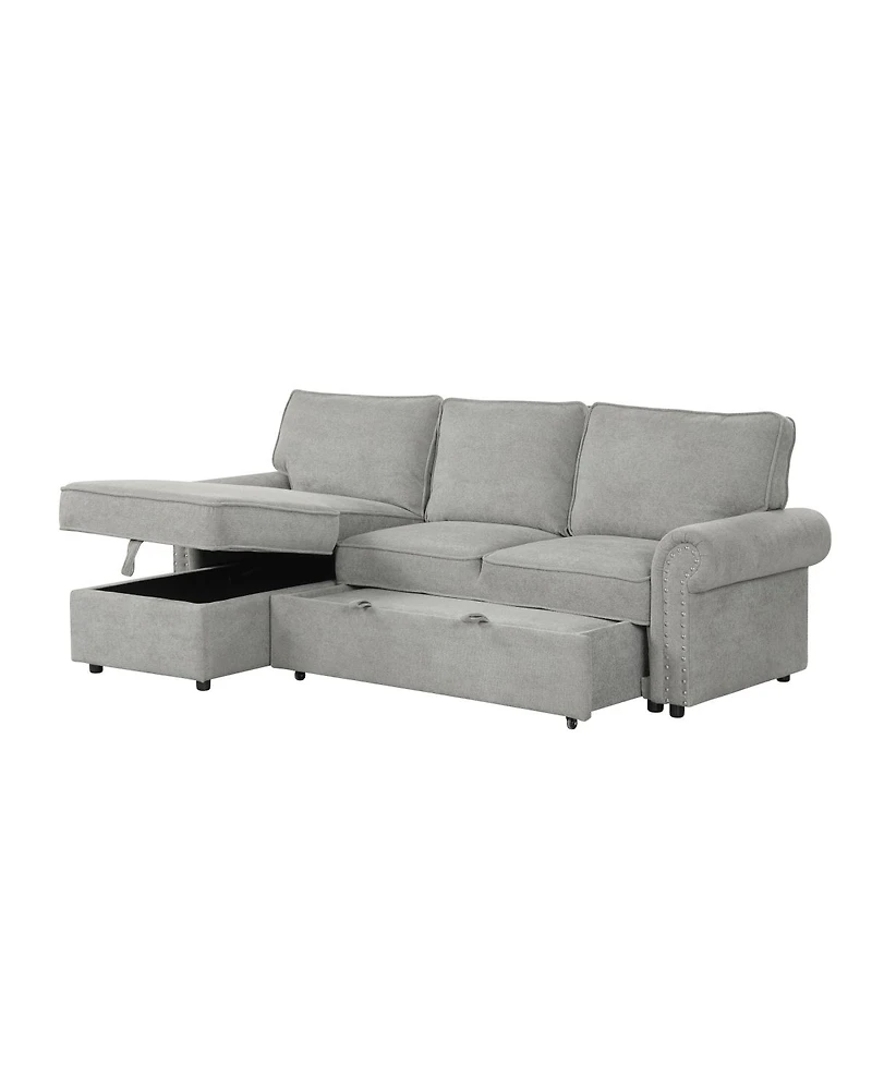 Streamdale Furniture 95" Convertible Sectional Sleeper Sofa w/ Storage Chaise & Cup Holders