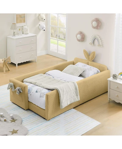 Streamdale Furniture Twin Size Upholstered Platform Bed with Rabbit Ear Headboard & Safety Rail