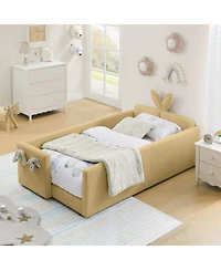 Streamdale Furniture Twin Size Upholstered Platform Bed with Rabbit Ear Headboard & Safety Rail