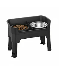 Aronkl Mess Proof Slow Feeder Dog Bowl Stand 4 Height Adjustable Elevated with 2 Stainless Steel 1 Non Slip Bowls