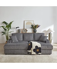 Streamdale Furniture Streamdale 84" Corduroy 3-Seater Sofa w/ Pillows, Ottomans, Storage & Cup Holders