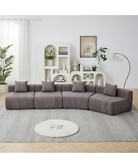 Streamdale Furniture Chenille curved sectional sofa with 4 pillows, curved modular sofa