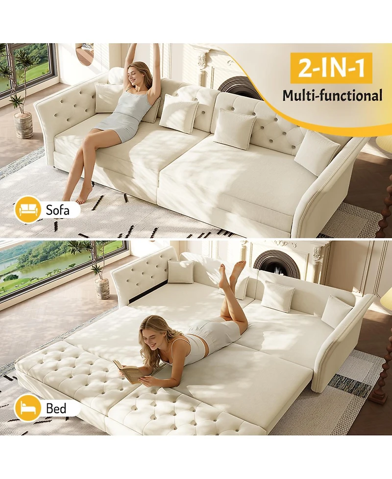 Streamdale Furniture Oversize Pull Out Sofa Bed with Fabric Flower Tufted Design, Velvet Loveseat Bed