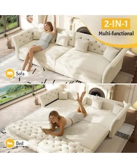 Streamdale Furniture Oversize Pull Out Sofa Bed with Fabric Flower Tufted Design, Velvet Loveseat Bed